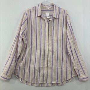 New GAP size XL Multi Color Striped Linen Blend Relaxed Long Sleeve Button Down